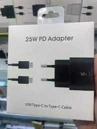 Samsung 25W PD Adapter with a USB Type-C to Type-C Cable.