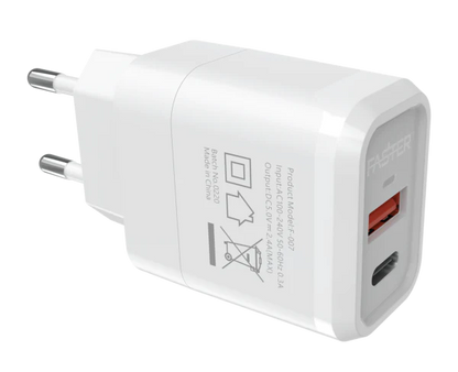FASTER FAC-950 QC+PD Dual Port Fast Wall Charger 20W