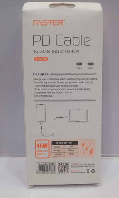 FASTER L1-PD TYPE-C TO TYPE-C 45 WATT FAST CHARGING CABLE