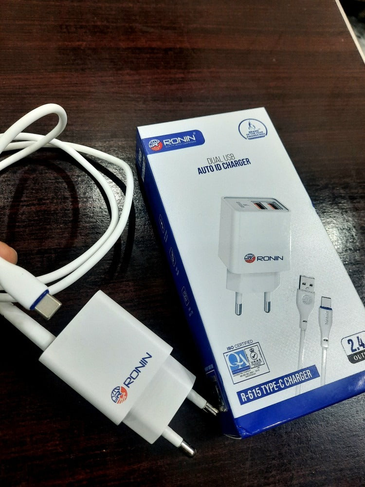 Ronin R615 dual USB efficient fast auto id USB to type C charger with 2.4 Ampere charging
