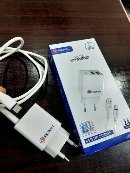 Ronin R615 dual USB efficient fast auto id USB to type C charger with 2.4 Ampere charging
