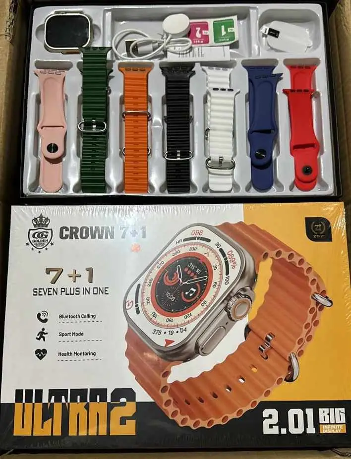 Crown H70 Ultra-2 Smart Watch - 7+1 Straps, Cover & Protector, Wireless Charging, Bluetooth Calling