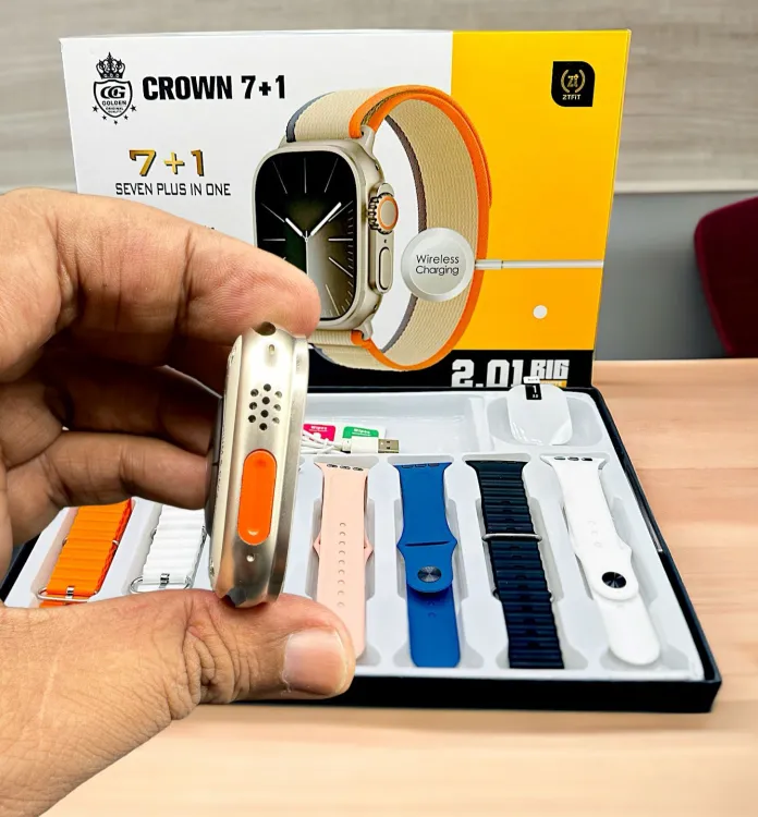 Crown H70 Ultra-2 Smart Watch - 7+1 Straps, Cover & Protector, Wireless Charging, Bluetooth Calling